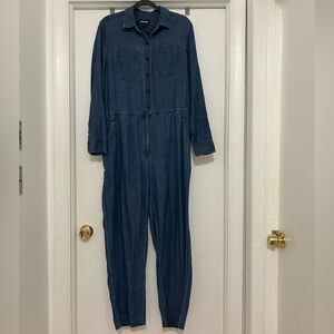 Lands' End Blue Denim Jumpsuit Relaxed Fit